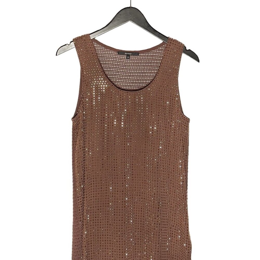 Gucci Brown Metallic Studs Embellished Silk Tank Top